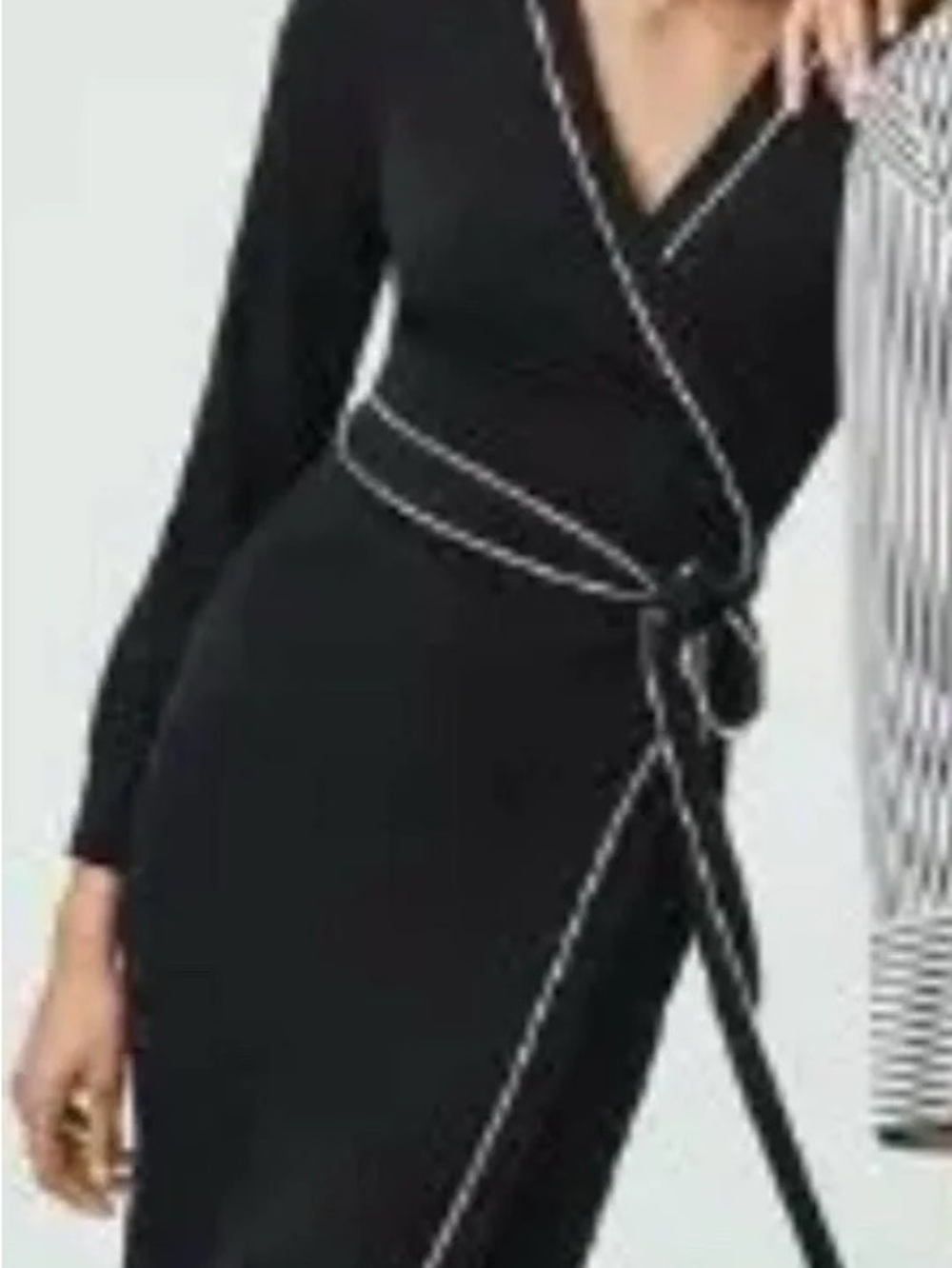 Ann Taylor Black Wrap Dress with White Piping M